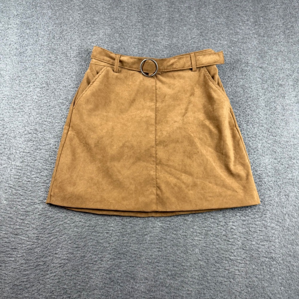 Hollister Faux Suede Mini Skirt Women's Small Tan Belted Ultra High-Rise Pocket